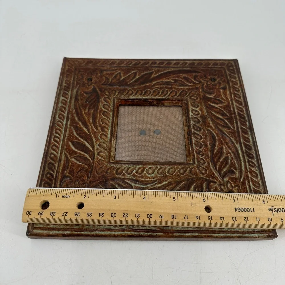 Vintage Style Bronze Verdigris Floral Embossed 3x3 Picture Frame Square Ornate
